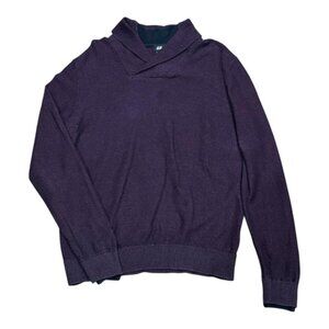 H&M Sweater Mens Medium Purple Cotton Ribbed Shawl Collar Pullover Knit Casual